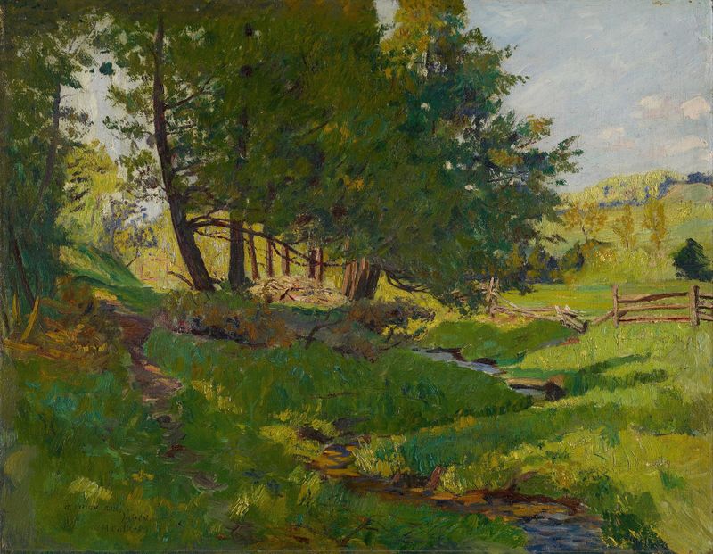 Summer near Beaupre de Maurice Galbraith Cullen, pintura a óleo que retrata uma floresta com luz filtrada.