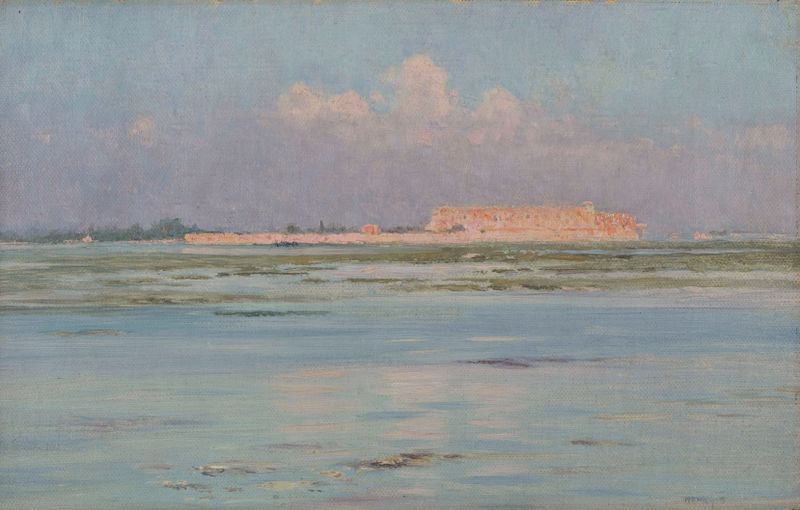 Oil painting of Le Temple De Louxor, Egypte by Henry Brokman, featuring ancient columns at twilight.
