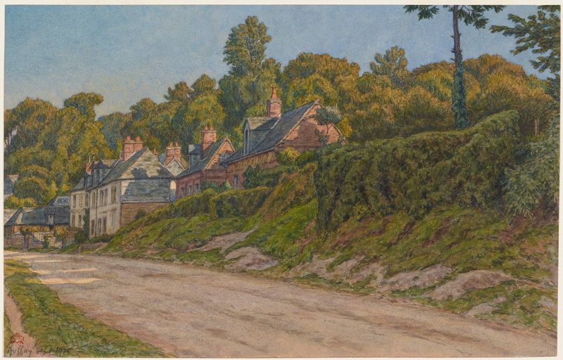 Route d’Auffay de Henri Rivière, retratando uma paisagem com um caminho sinuoso e luz filtrada, pintura a óleo.