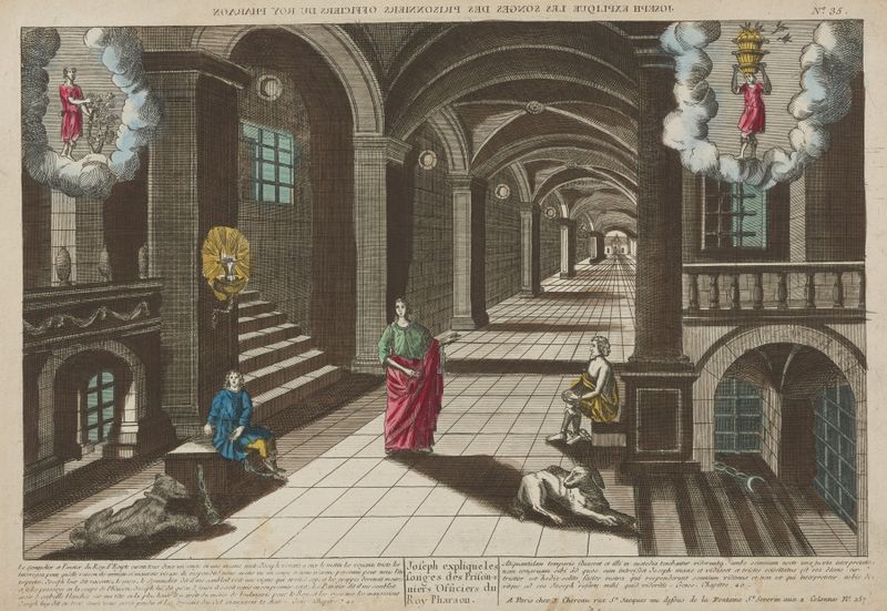 Joseph Explains the Dreams of the Imprisoned Officers of the King Pharaoh, óleo sobre lienzo, Unknown Artist