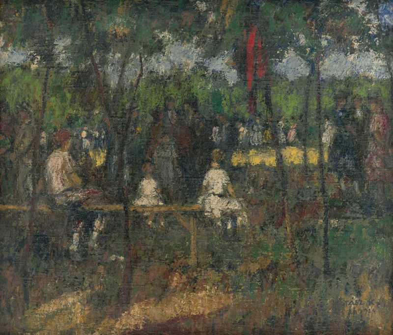 Genre scene by Károly Kotász, depicting a colorful festival in 1924.