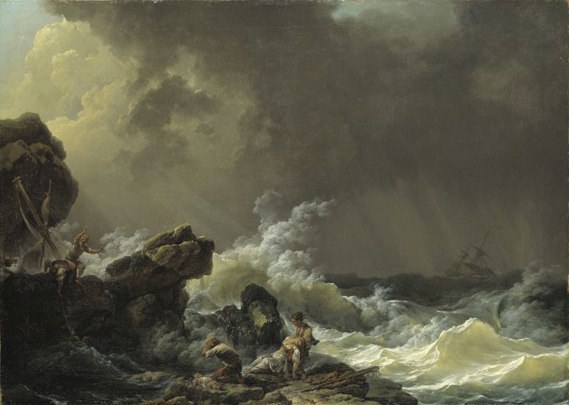 Shipwreck de Philip James de Loutherbourg, óleo sobre tela que retrata um naufrágio em ondas tempestuosas.