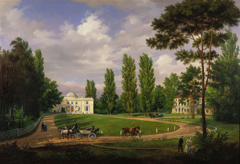 View of Natolin Palace from courtyard, oil painting by Wincenty Kasprzycki