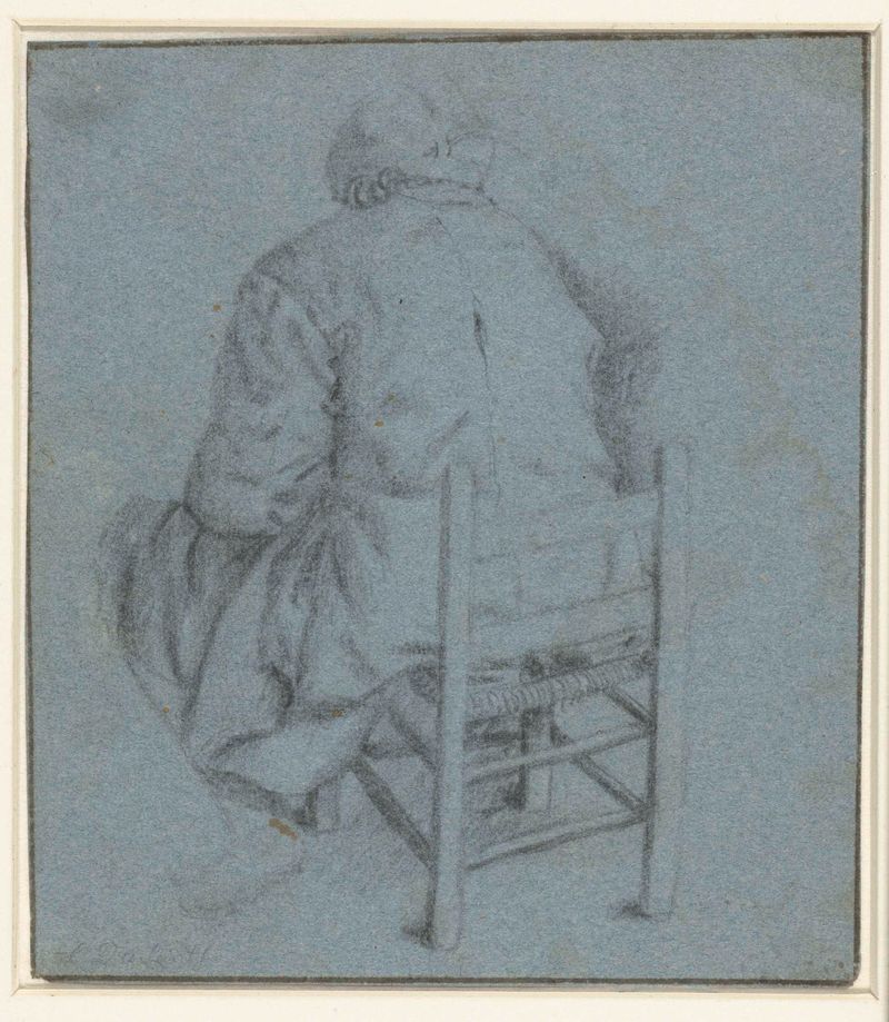 Figurative work of a figure seated on a low stool by Cornelis Dusart, paper