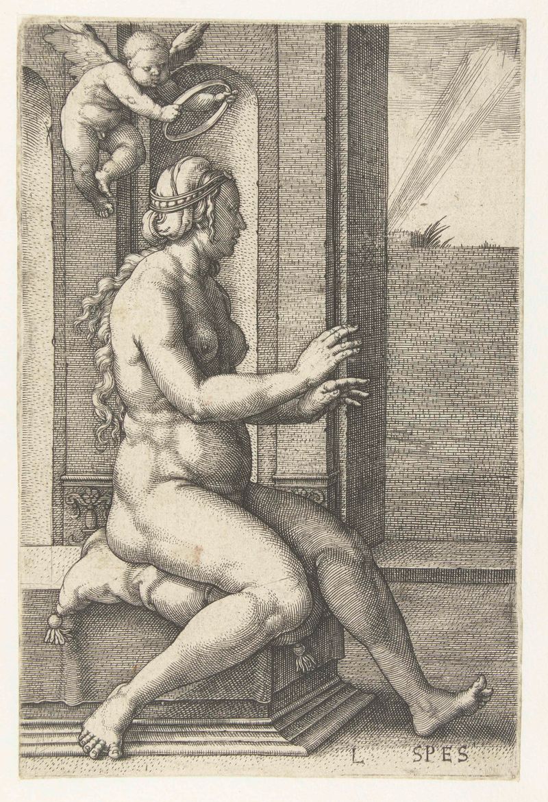 Grabado de Lucas van Leyden que representa a un hombre en contemplación con luz y sombra dramáticas