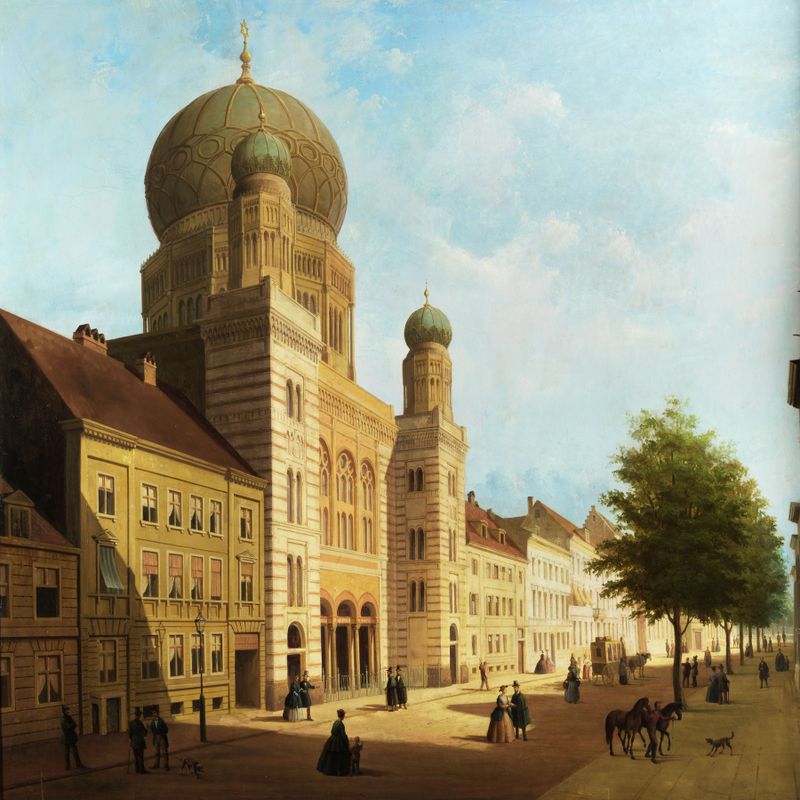 La Sinagoga en Oranienburger Strasse, óleo sobre lienzo de Emile Pierre Joseph de Cauwer