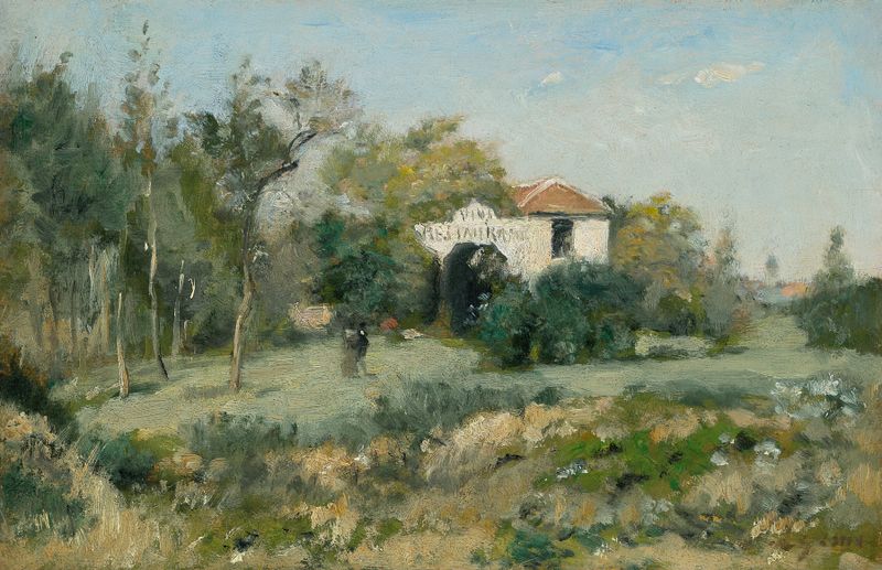 La Maison Blanche, uma paisagem impressionista de Stanislas Lépine, retratando uma casa branca cercada por árvores.