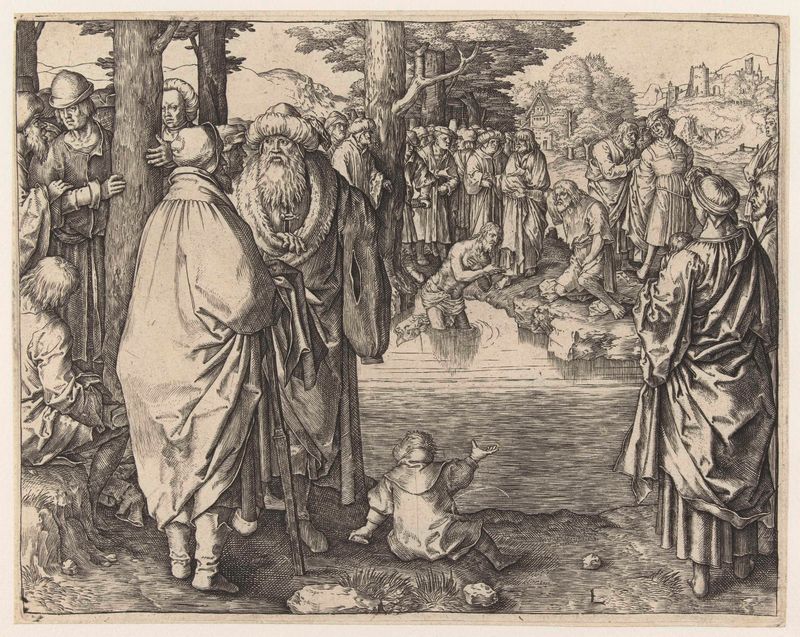 Batismo de Cristo no Jordão, gravura de Lucas van Leyden
