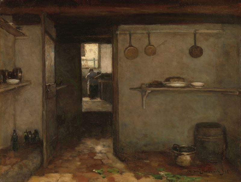 Interior scene in a dim cellar, oil painting by Johan Hendrik Weissenbruch