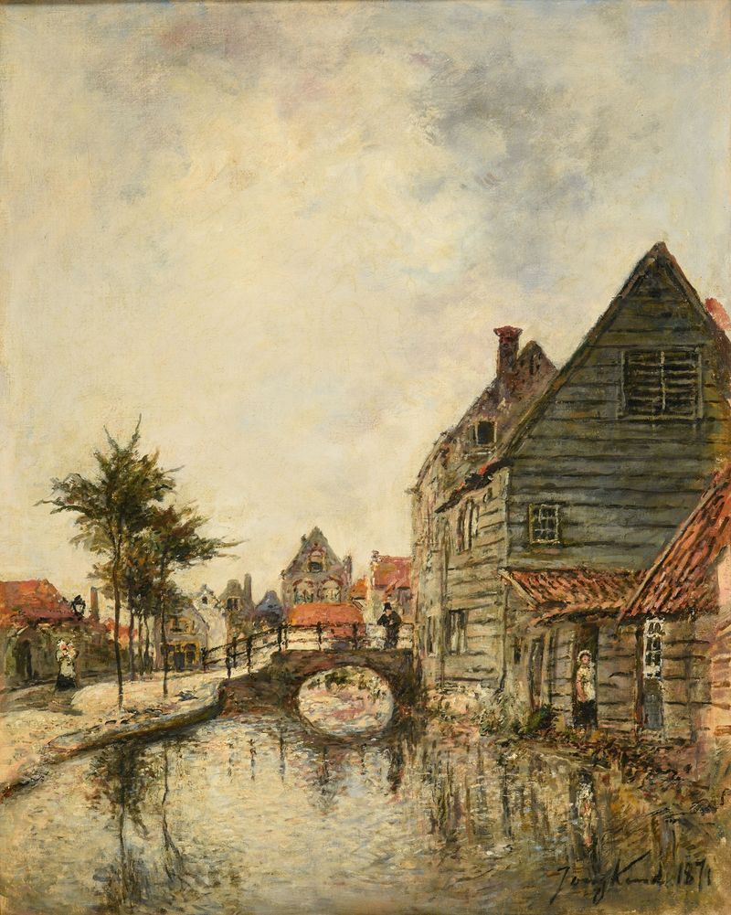 Canal interior da cidade de Dordrecht, óleo sobre tela de Johan Barthold Jongkind