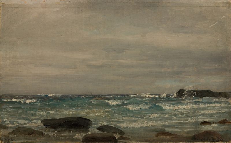 Paisagem de colinas sob um céu cerúleo, óleo sobre tela de Amaldus Nielsen