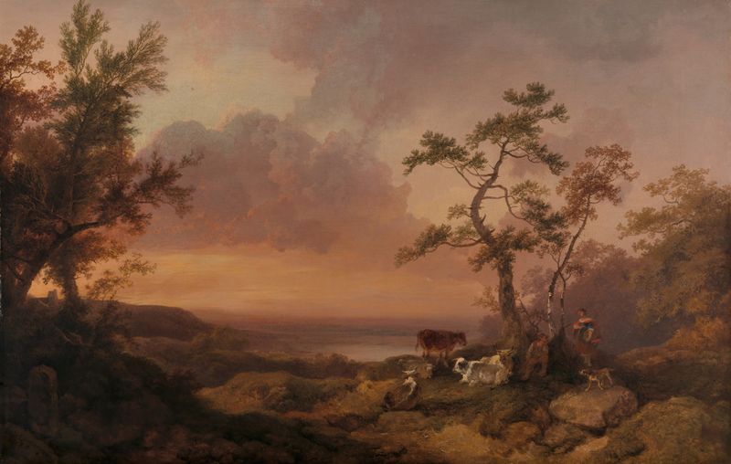 Landscape with Cattle and Peasant, oil painting by Philip James de Loutherbourg