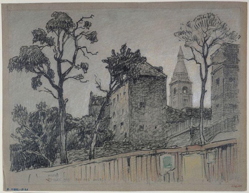 Paisaje de Ferdinand Boberg, Post-Impresionismo, que representa un camino de pueblo con árboles.