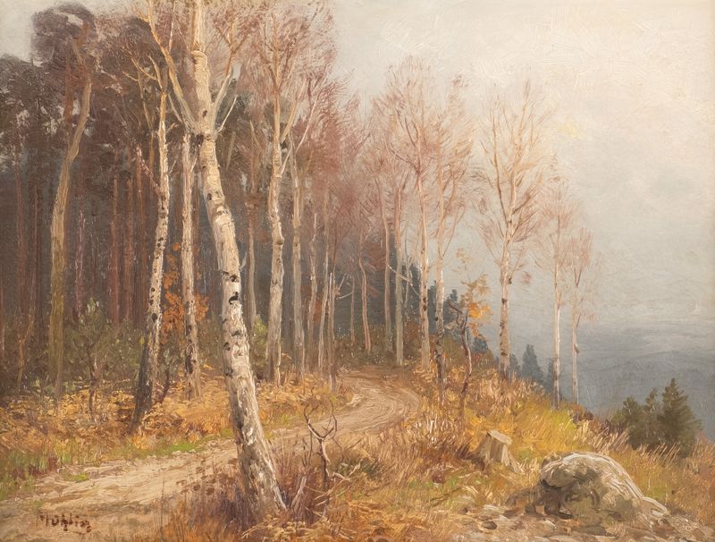 Paisagem impressionista de uma floresta de bétulas por Hugo Mühlig