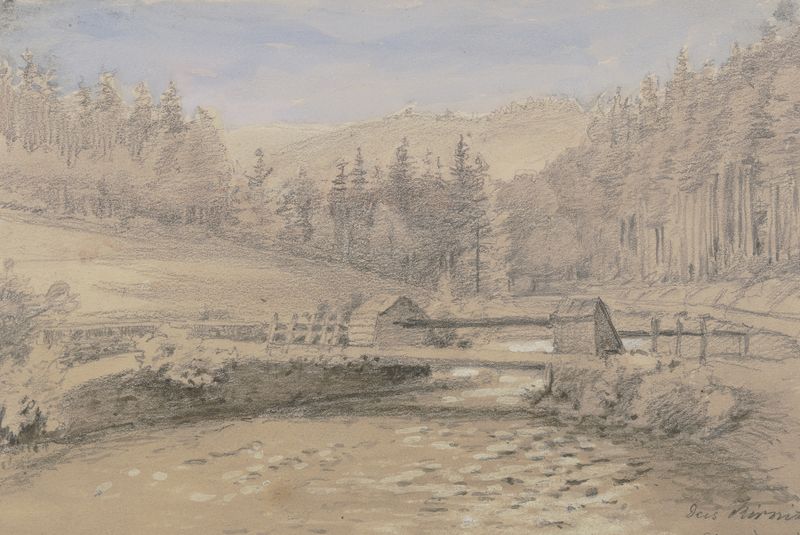 Landscape with river and mountains, oil painting by Friedrich Eugen Peipers