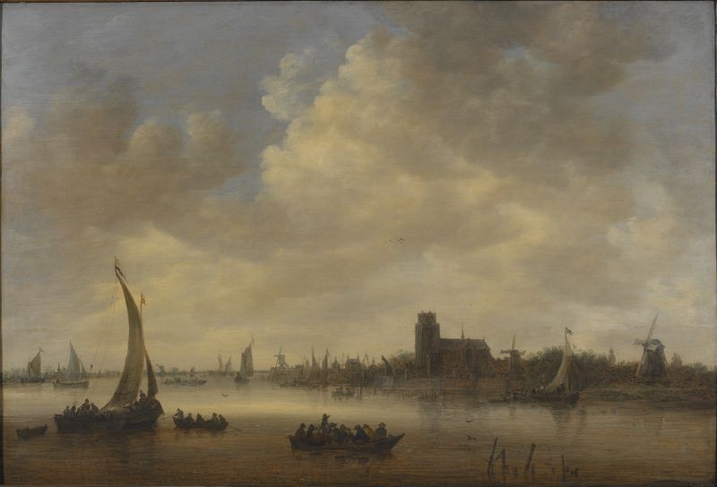 View from Dordrecht by Jan van Goyen, oil on canvas depicting a serene river landscape.