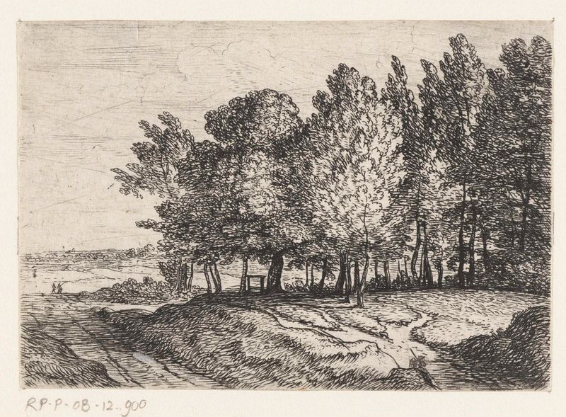 Etching by Lodewijk de Vadder featuring trees and a path