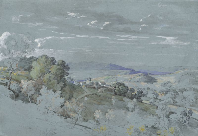 Landscape of hills and sky in oil on canvas by Johann Georg von Dillis
