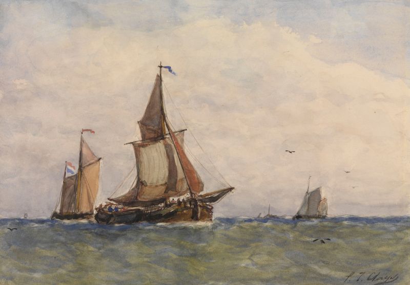 Seascape oil painting by Paul Jean Clays depicting waves and horizon