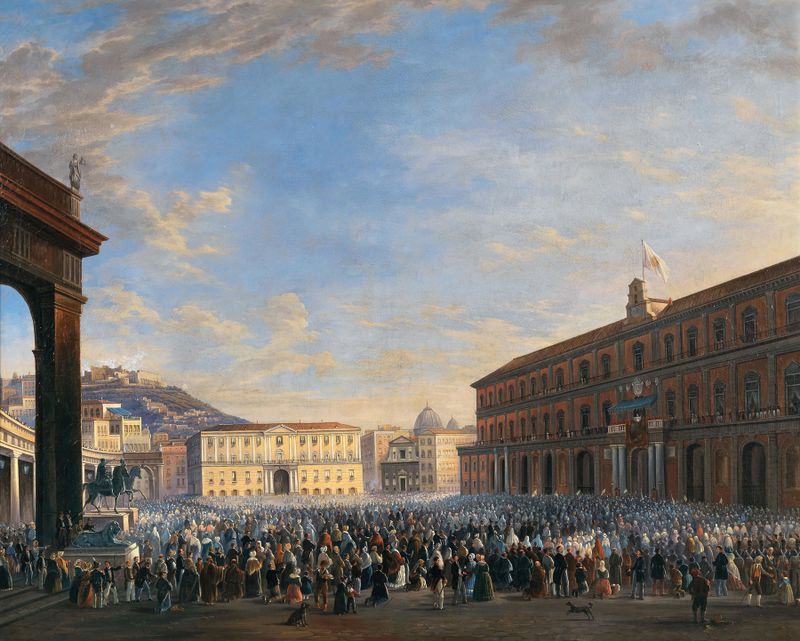 The arrival of Pope Pius IX in Naples, oil on canvas by Salvatore Fergola