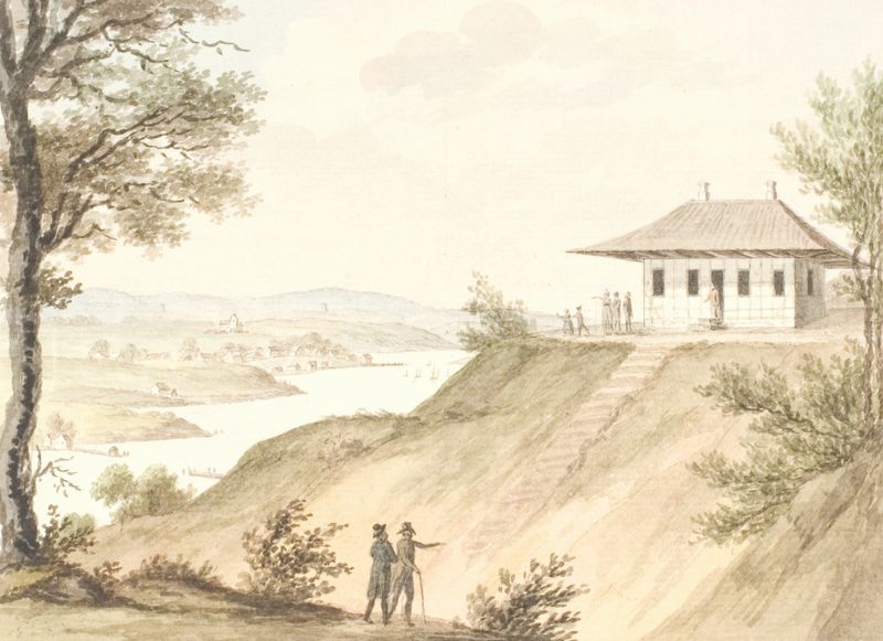 Arquitetura de Schweizerhuset ved Jægerspris por Søren L. Lange, 1799, pintura a óleo
