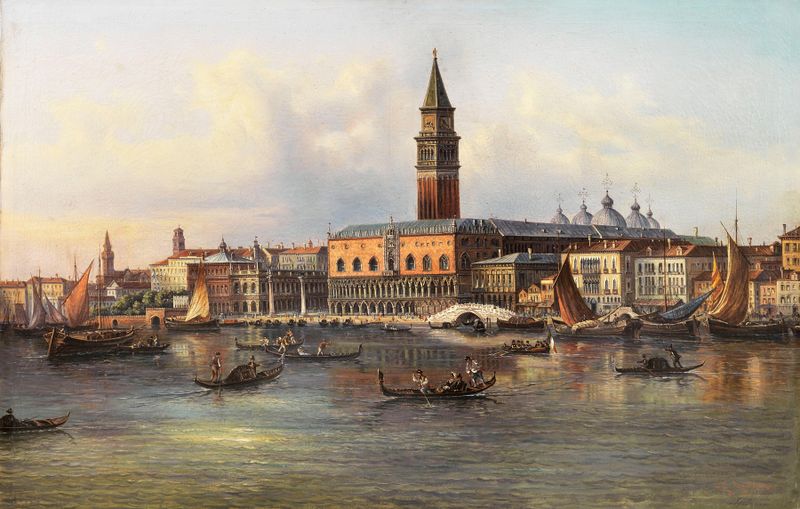 Venice, a View of Palazzo Ducale from the Bacino, oil on canvas by Giovanni Grubacs
