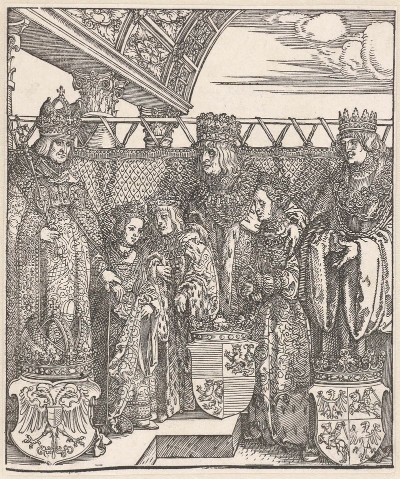 Historical drawing on paper by Albrecht Dürer depicting a diplomatic meeting