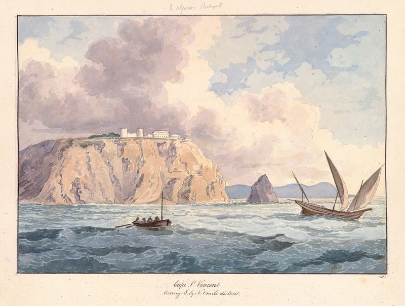 Cape St. Vincent de Charles Hamilton Smith, que muestra olas rompiendo y rocas irregulares en un medio desconocido.