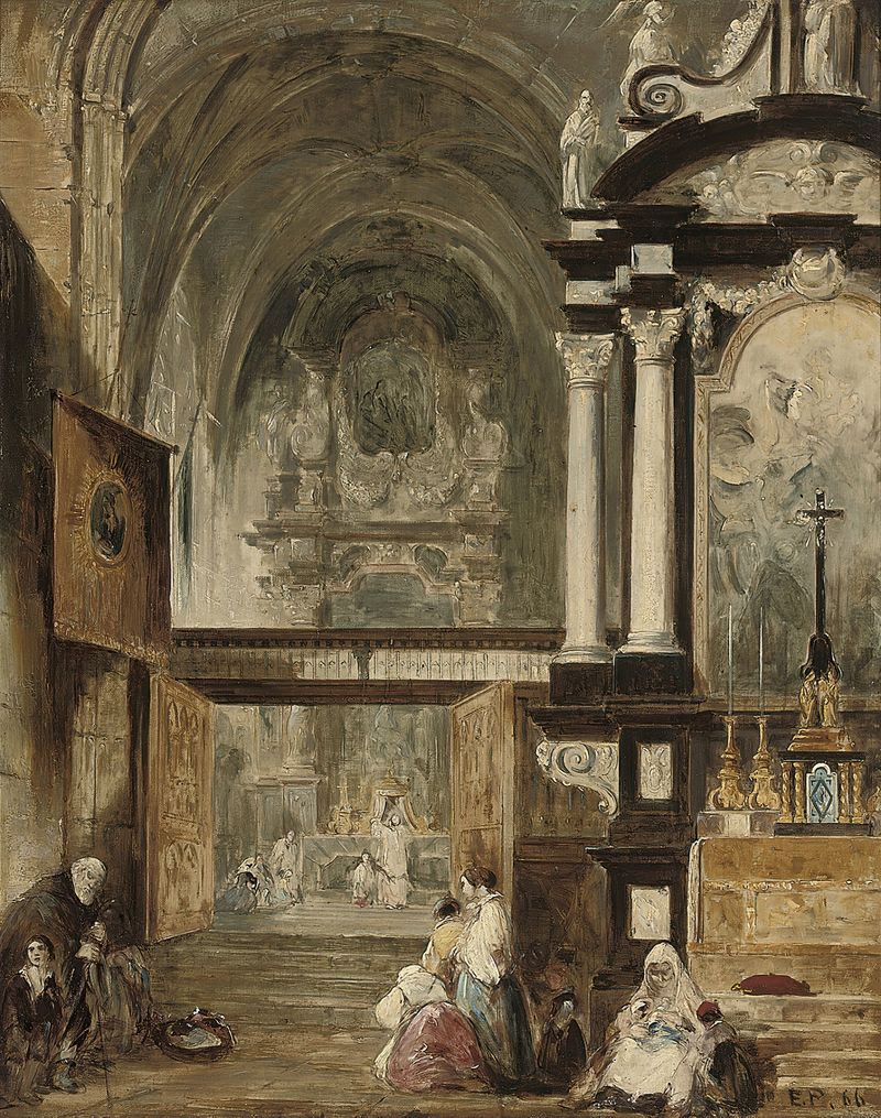Interior scene of Santa Maria Gloriosa Del Frari, oil painting by Edward Pritchett