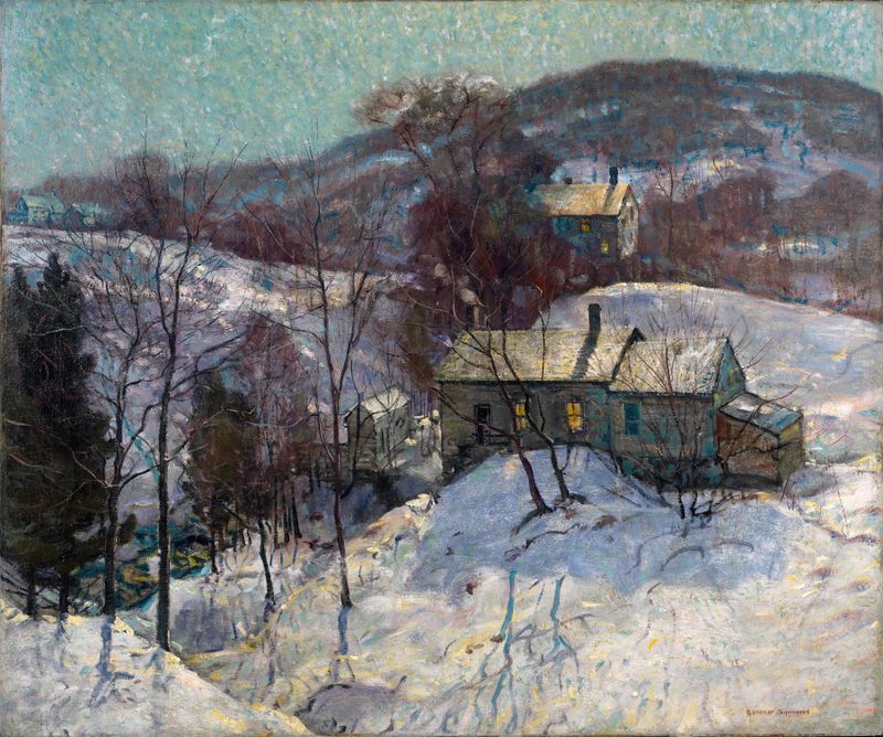 Impressionism oil painting by George Gardner Symons depicting tree shadows and sunlight.