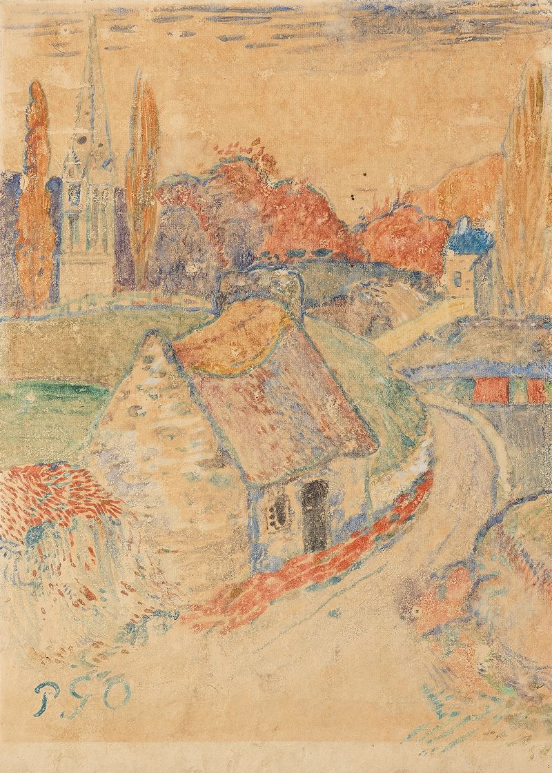 Paysage de Bretagne de Paul Gauguin, óleo sobre lienzo que muestra un paisaje vibrante