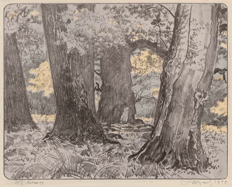 Oaks by Leon Wyczółkowski, oil on canvas depicting majestic trees and shadows.