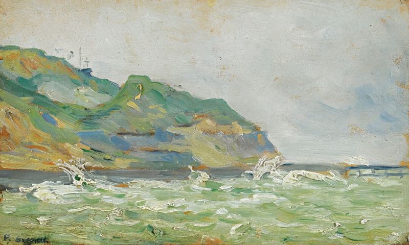 Port-En-Bessin de Paul Signac, pintura a óleo de uma cena costeira com reflexos e cores vibrantes.
