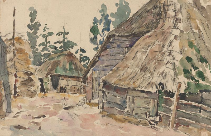 Boerenerf by Wilhelmus Johannes Steenhoff, oil painting depicting a rural landscape.