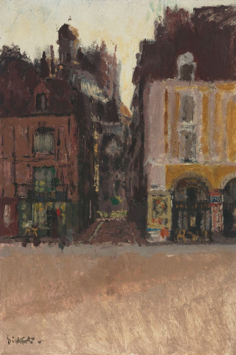 Oil painting by Walter Richard Sickert depicting La Rue Notre Dame and the Quai Duquesne, Dieppe
