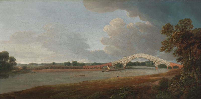 Old Walton Bridge by Francis Towne, watercolor on paper depicting a serene landscape with a bridge.