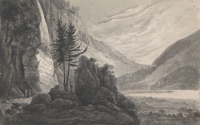 Paisaje montañoso con cielo azul y nubes, pintura al óleo de Isaac Weld