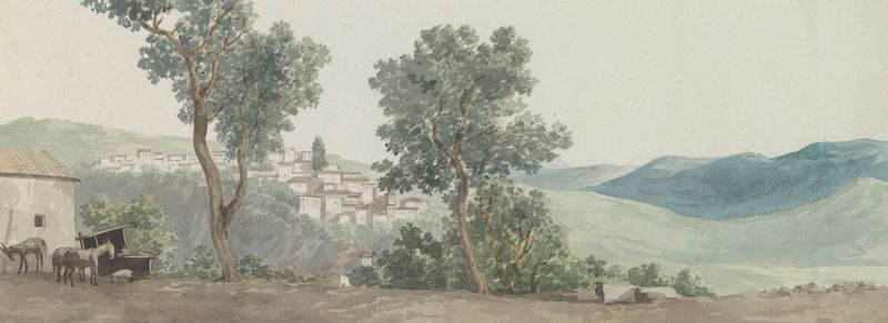 Landscape of Paternò with lush hills and sunlight, oil painting by Abraham-Louis-Rodolphe Ducros