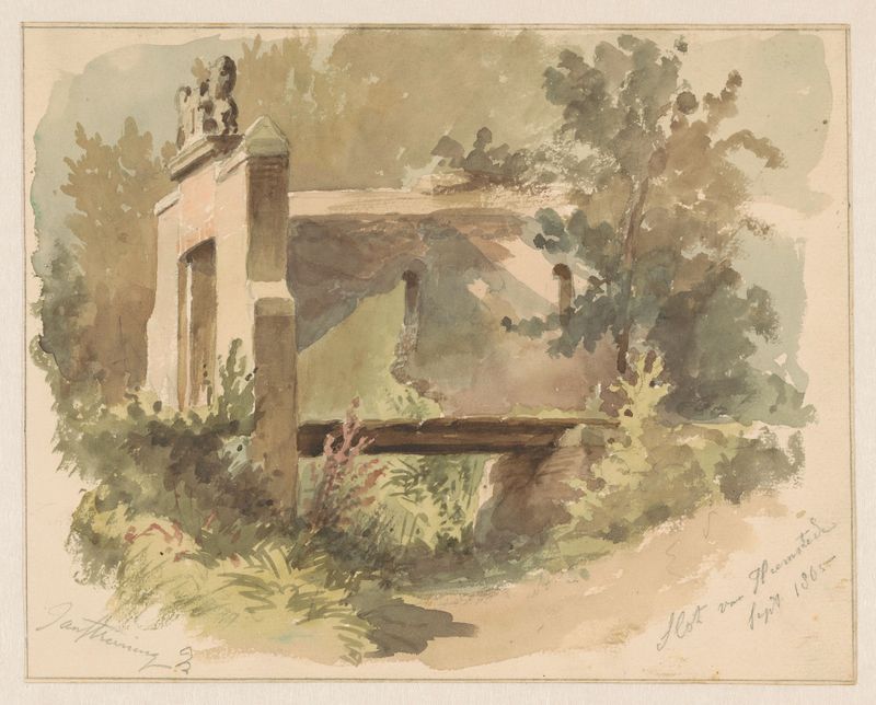 Ruïne van het slot van Heemstede by Jan Striening, oil on canvas depicting a castle ruin with ivy.