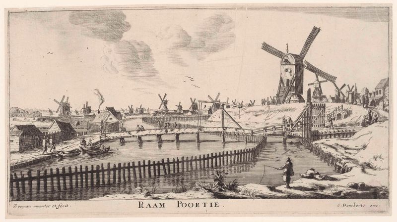 Gravura de Reinier Nooms mostrando a Raampoort em Amsterdã