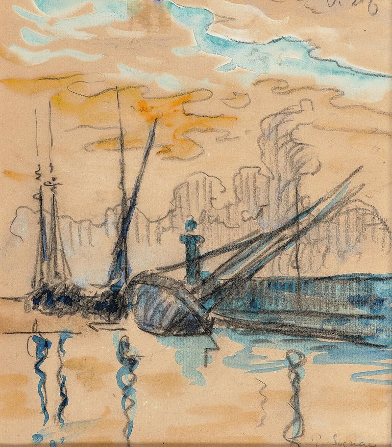 Saint-Tropez La jetée de Paul Signac, óleo sobre tela, mostrando barcos e luz do sol refletindo na água