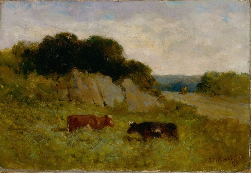Paisaje con dos vacas, pintura al óleo de Edward Mitchell Bannister
