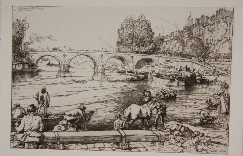 L’Abreuvoir au Pont Marie de Auguste Louis Lepère, impresionismo, figuras junto a una fuente