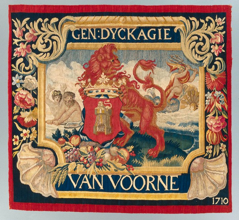 Tapiz de François Coppens con un emblema y diseño intrincado.