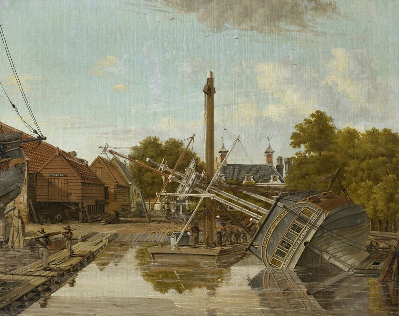 The Shipyard ‘St Jago’ on Bickers Eiland, Amsterdam, oil on canvas by Pieter Godfried Bertichen