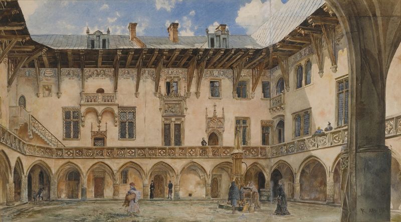 Courtyard of Krakow University, óleo sobre lienzo de Rudolf von Alt