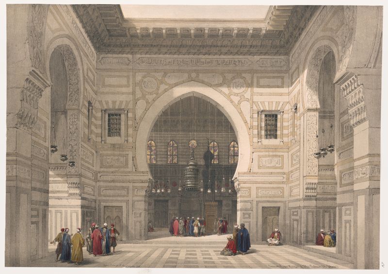 Interior da mesquita do sultão El Ghoree, óleo sobre tela de David Roberts