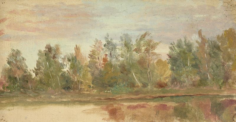 Impressionism landscape by Jeanne Jegou-Cadart, featuring a river at twilight.