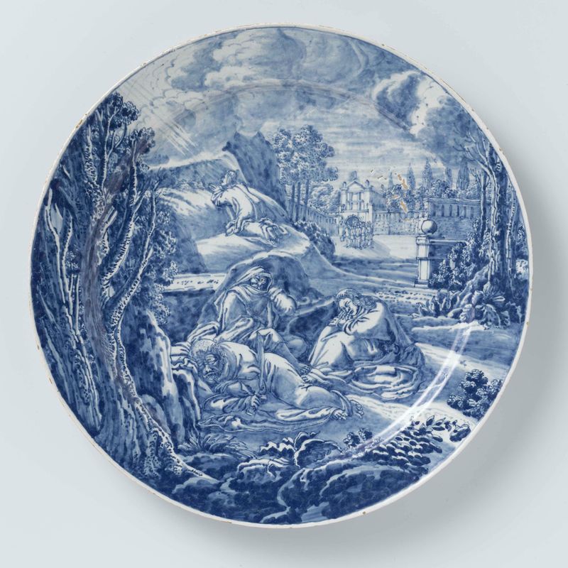 Plate with Christ on the Mount of Olives, earthenware by De Roos, depicting Christ in prayer.