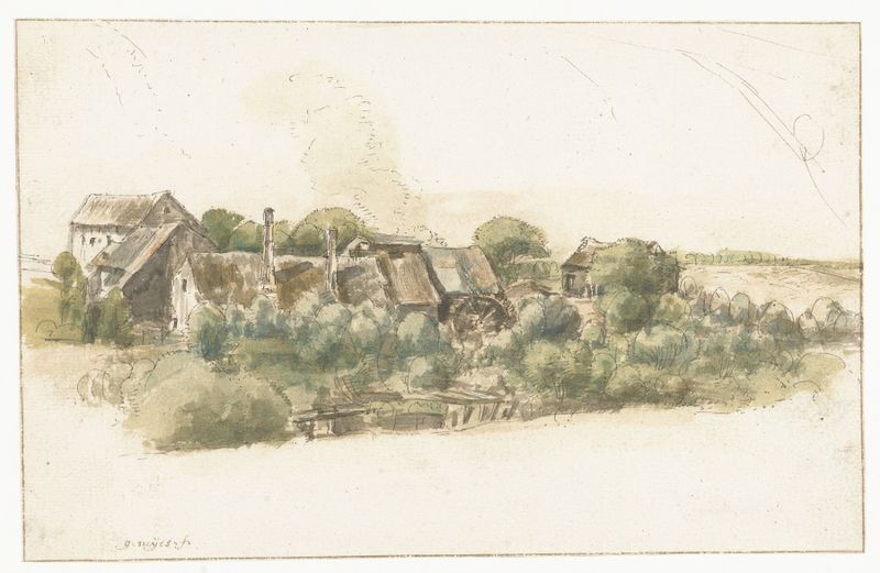 Landscape with houses and a watermill, oil on canvas by Gillis Neyts